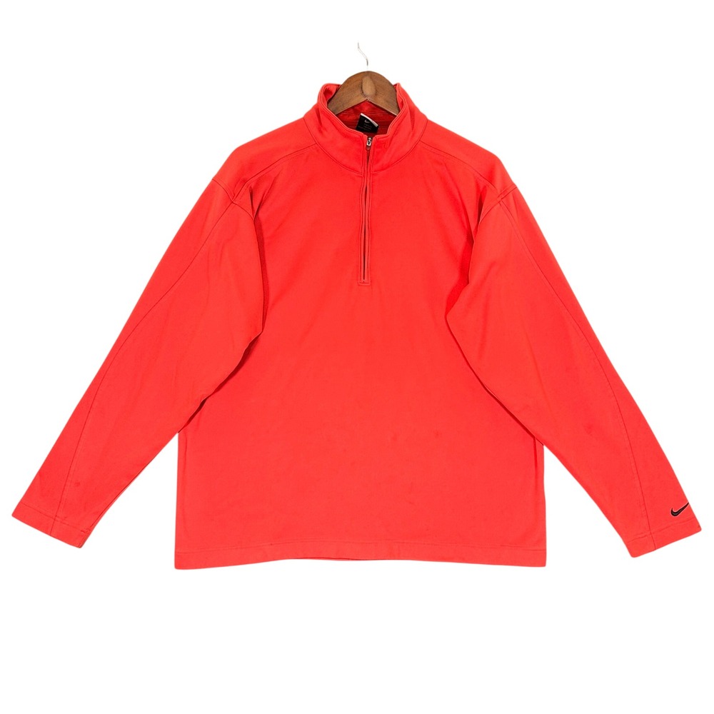 Nike Golf Pullover Mens L Orange Dri-FIT Quarter Zip Long Sleeve Good